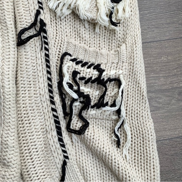 For Love and Lemons Knitz Denver Cardigan Sweater Chunky Knit Fringe Ivory - Picture 7 of 16
